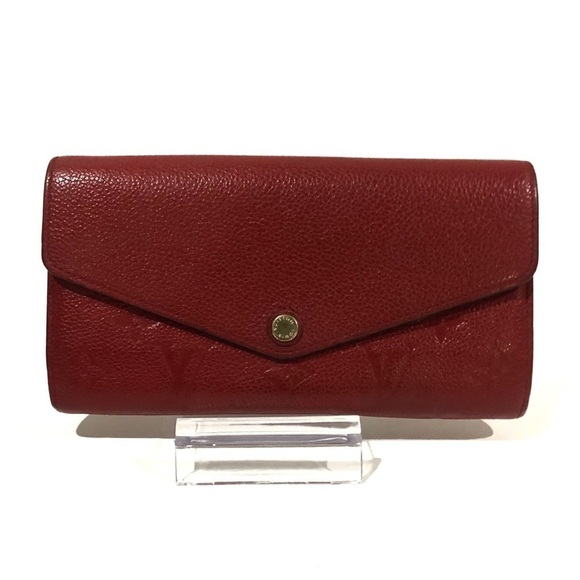 Authentic Louis Vuitton Red Monogram Leather Empreinte Long Sarah Button Wallet - Picture 1 of 16